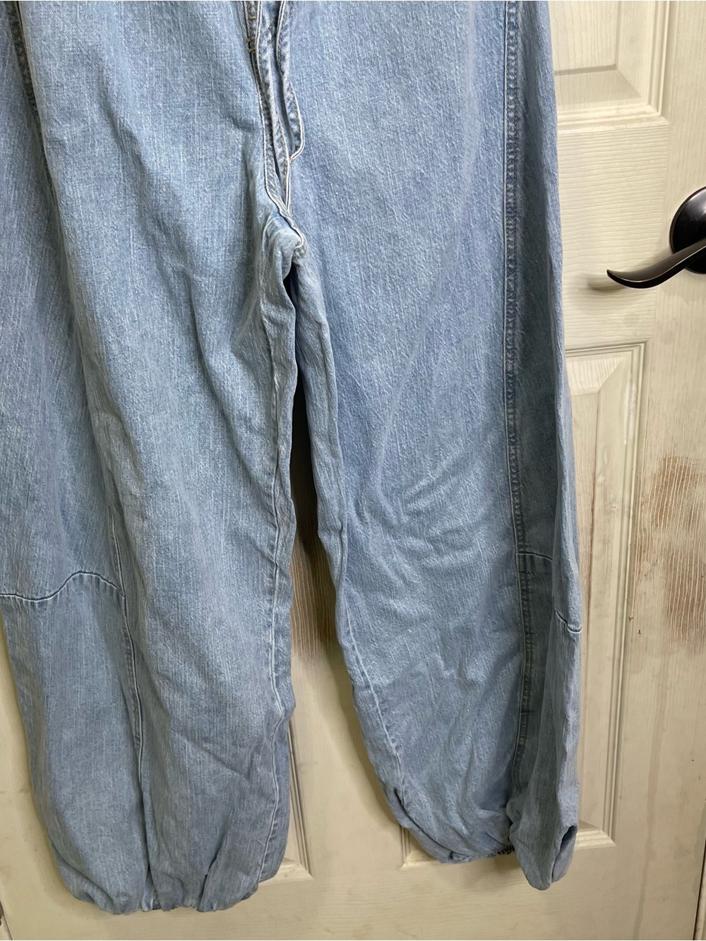 Abercrombie & Fitch High-Neck Linen-Blend Denim Balloon Leg Jumpsuit Sz Small - Picture 6 of 9